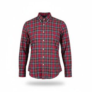 Ralph Lauren Boys L 14/16 Red Tartan Plaid Button Down Shirt Preppy Pony Logo